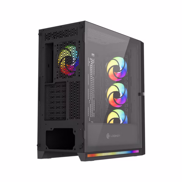کیس کامپیوتر لاجی کی مدل LK-C644B با طراحی Mid-Tower، پنل شیشه‌ای، نورپردازی ARGB، پشتیبانی از کارت گرافیک 410 میلی‌متری و خنک‌کننده مایع 360mm؛ انتخابی ایده‌آل برای سیستم‌های گیمینگ و حرفه‌ای.