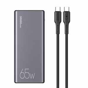 پاوربانک یوسمز مدل CD185 با ظرفیت 30000 میلی‌آمپر و توان 65 وات، مجهز به سه پورت خروجی و شارژ سریع PD و QC. همراه با کابل تایپ‌سی 100 وات و نمایشگر دیجیتال.