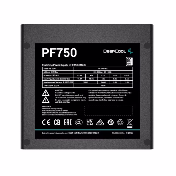 منبع تغذیه دیپ کول PF750 با توان واقعی 750 وات، استاندارد 80 Plus White، فن 120 میلی‌متری کم‌صدا و سیستم‌های حفاظتی کامل، گزینه‌ای مطمئن برای سیستم‌های گیمینگ و حرفه‌ای است.
