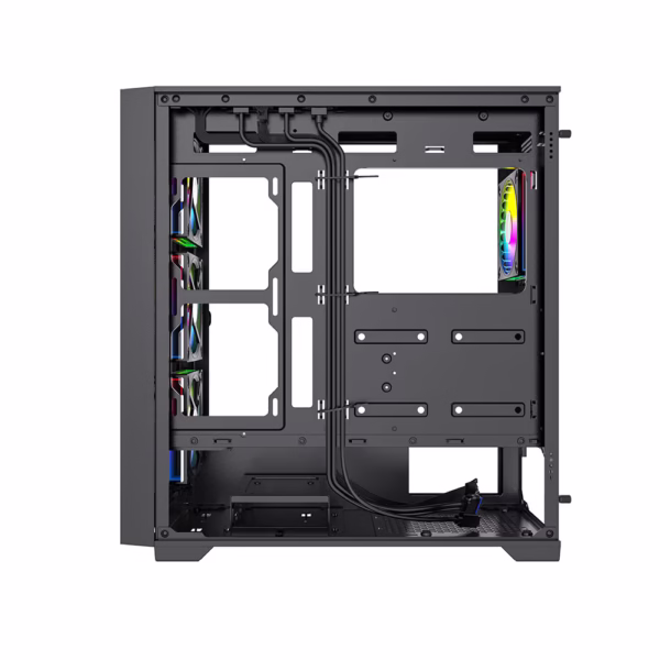 کیس کامپیوتر لاجیکی LK-C504B با طراحی مدرن، پنل شیشه‌ای، 4 فن ARGB و فضای جادار برای کارت گرافیک تا 400 میلی‌متر؛ مناسب گیمرها و حرفه‌ای‌ها.