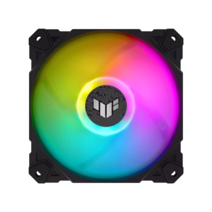 فن کیس ایسوس مدل TUF Gaming TF120 ARGB با ابعاد 120×120×25 میلی‌متر، سرعت چرخش تا 1900 دور در دقیقه، جریان هوای 76CFM، فشار استاتیک 2.5mmH₂O.