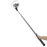 رینگ لایت یوسمز ZB323 با نور ۱۰ اینچی، ۶۴ LED، سه حالت نور، ۱۰ سطح روشنایی، باتری ۱۲۰۰mAh، سهپایه ۲.۳ متری و ریموت Bluetooth؛ مناسب تولید محتوا و عکاسی.
