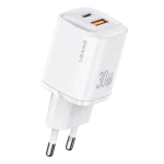 خرید شارژر دیواری یوسمز CC254 با توان 30 وات، فناوری GaN، دو پورت USB-C و USB-A، پشتیبانی از PD 3.0 و QC 3.0 و طراحی کوچک و سبک.