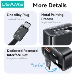 شارژر دیواری یوسمز CC299 با توان 65 وات، فناوری GaN، دو پورت USB-A و Type-C و کابل داخلی جمع‌شونده، مناسب شارژ سریع گوشی، تبلت و لپ‌تاپ.