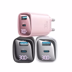 شارژر دیواری یوسمز CC229 با توان 30 وات، فناوری GaN، دو پورت USB-A و USB-C، پشتیبانی از PD و QC 3.0 و نمایشگر دیجیتال، مناسب شارژ سریع گوشی و تبلت.