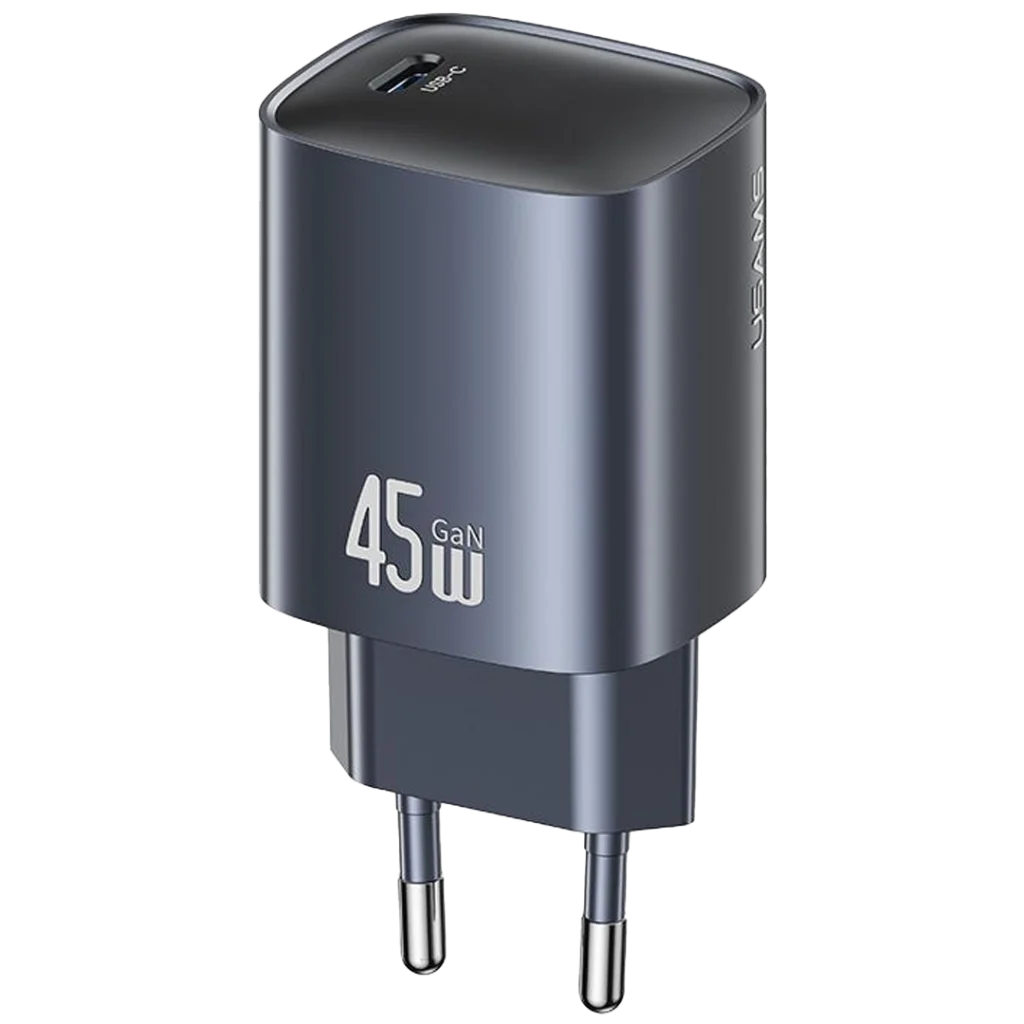 شارژر دیواری یوسمز USAMS CC323 T66 با توان 45 وات، فناوری GaN، پورت USB-C و پشتیبانی از PD 3.0؛ مناسب شارژ سریع گوشی، تبلت و دستگاه‌های سازگار.