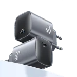 شارژر دیواری یوسمز USAMS CC323 T66 با توان 45 وات، فناوری GaN، پورت USB-C و پشتیبانی از PD 3.0؛ مناسب شارژ سریع گوشی، تبلت و دستگاه‌های سازگار.